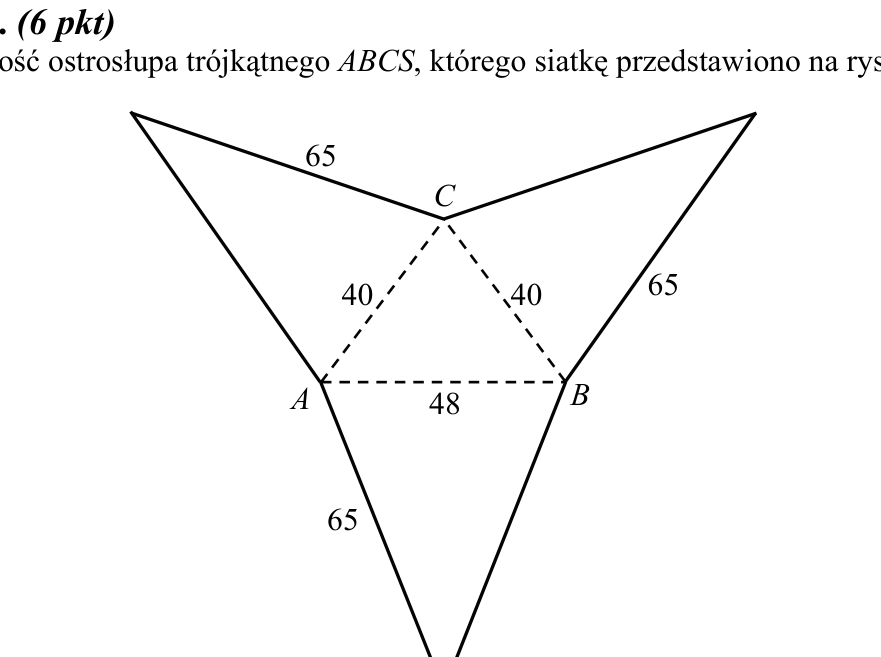 Siatka ostroslupa trojkatnego o podstawie 48, 40, 40 i krawedziach bocznych 65