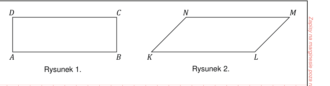 Rysunek 1: prostokąt ABCD. Rysunek 2: równoległobok KLMN